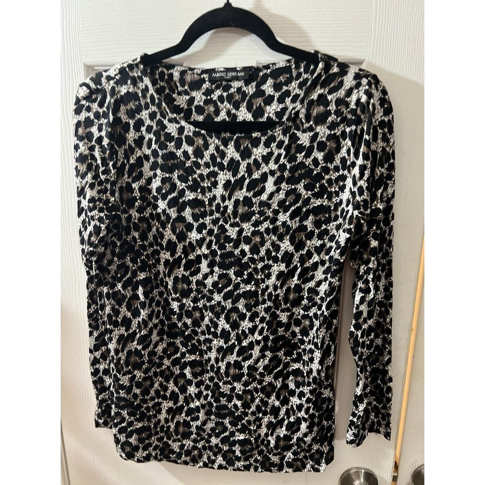 Mario Serrani Shirt Women Small Leopard Animal Print Crew Neck Long Sleeve Italy